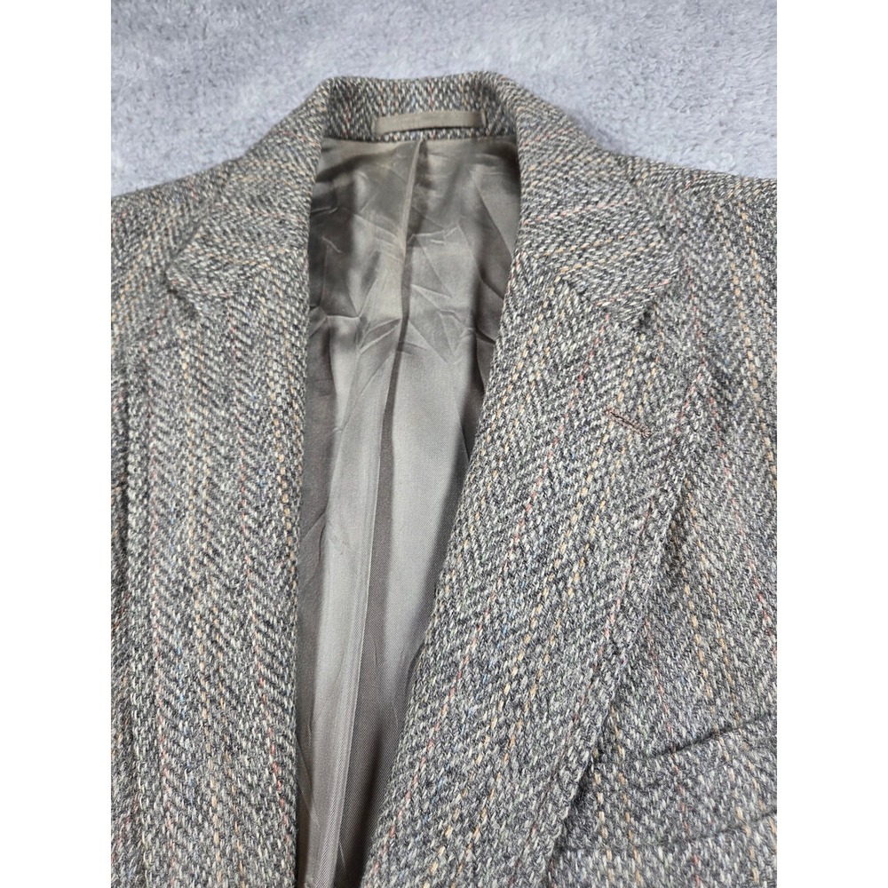 Vintage Herringbone Tweed Blazer Mens Gray Brown Two Button Sport Coat Jacket